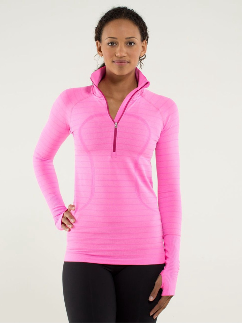 Lululemon Swiftly Tech 1/2 Zip Long Sleeve Pink Thumbhole Running Top Size 8